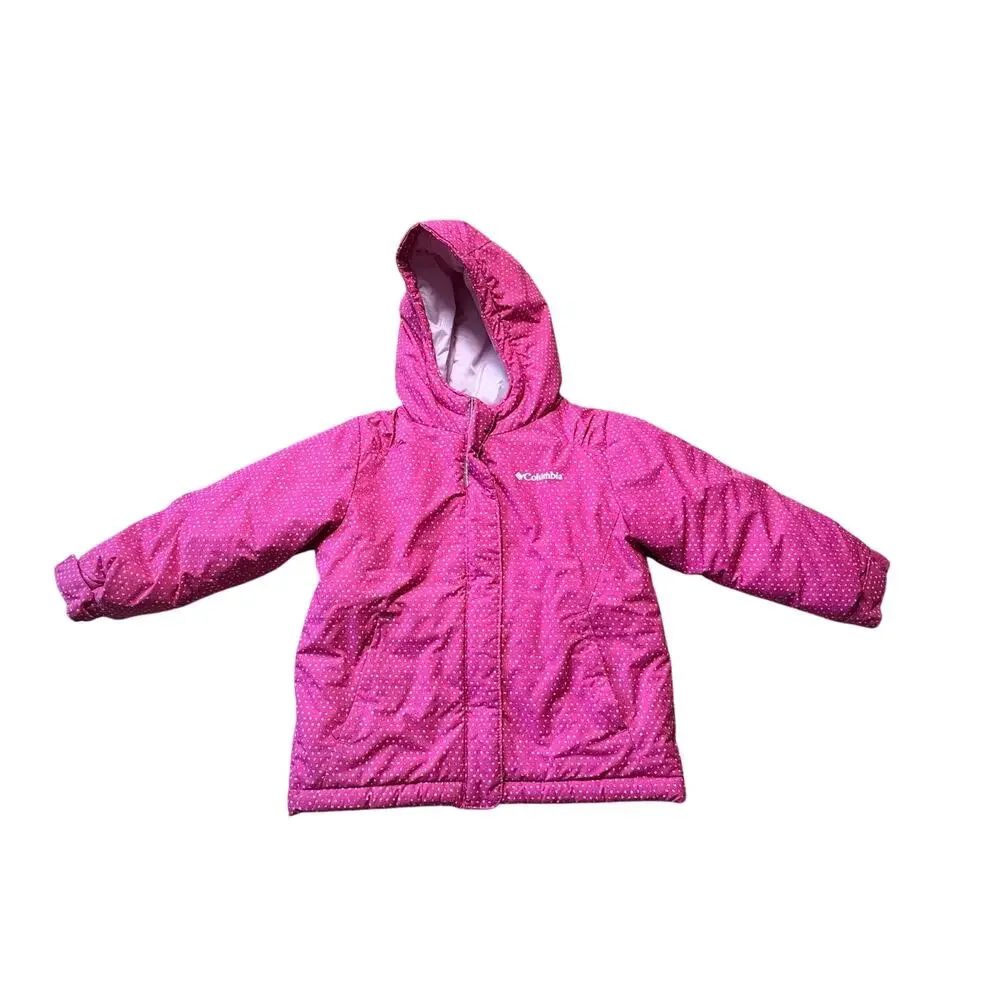 Columbia girls kids insulated winter jacket/coat, size 4T, Hot Pink polka dots